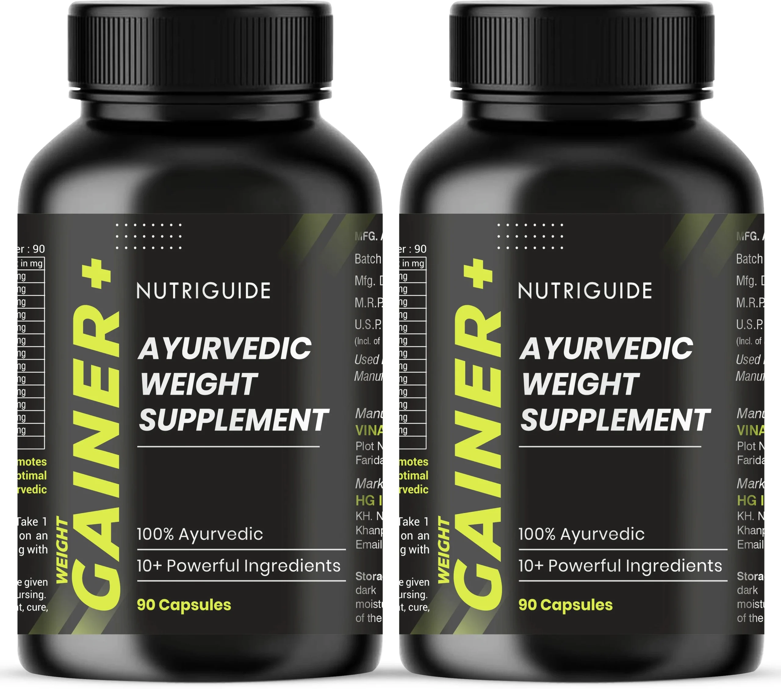 Nutri Guide Ayurvedic Gain+ Weight Gain Supplement - 90 Capsules Each Pack Of 2